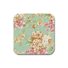 Vintage Pastel Flower Rubber Square Coaster (4 Pack) 