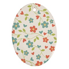 Abstract Vintage Flower Floral Pattern Oval Ornament (Two Sides)