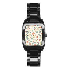 Abstract Vintage Flower Floral Pattern Stainless Steel Barrel Watch