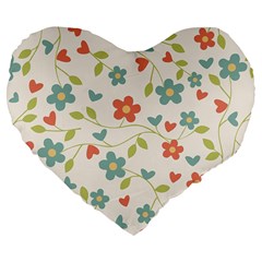 Abstract Vintage Flower Floral Pattern Large 19  Premium Flano Heart Shape Cushions