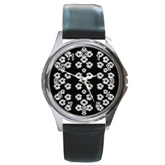Dark Floral Round Metal Watch by dflcprints