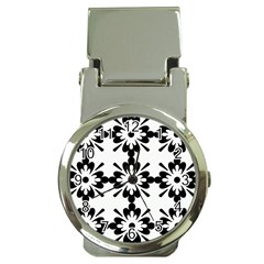 Floral Illustration Black And White Money Clip Watches by Amaryn4rt