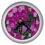 Floral Pattern Background Wall Clocks (Silver)  Front