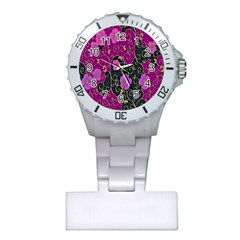 Floral Pattern Background Plastic Nurses Watch by Amaryn4rt