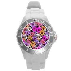 Floral Pattern Round Plastic Sport Watch (l) by Amaryn4rt