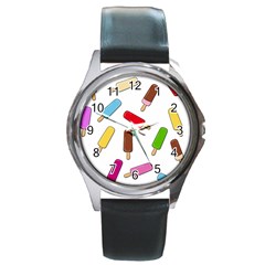 Ice Cream Pattern Round Metal Watch by Valentinaart