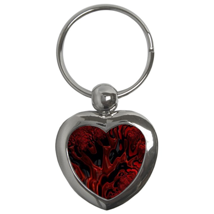 Fractal Red Black Glossy Pattern Decorative Key Chains (Heart) 