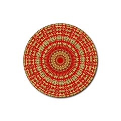 Gold And Red Mandala Rubber Coaster (round)  by Amaryn4rt