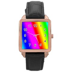 Multi Color Rainbow Background Rose Gold Leather Watch  by Amaryn4rt