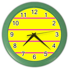 Background Image Horizontal Lines And Stripes Seamless Tileable Magenta Yellow Color Wall Clocks by Amaryn4rt