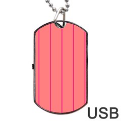 Background Image Vertical Lines And Stripes Seamless Tileable Deep Pink Salmon Dog Tag USB Flash (One Side)