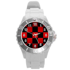 Black And Red Backgrounds Round Plastic Sport Watch (l) by Amaryn4rt