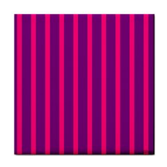 Deep Pink And Black Vertical Lines Tile Coasters