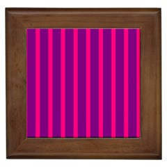 Deep Pink And Black Vertical Lines Framed Tiles by Amaryn4rt