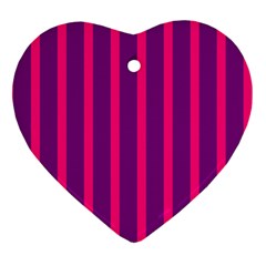 Deep Pink And Black Vertical Lines Ornament (Heart)