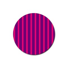 Deep Pink And Black Vertical Lines Rubber Coaster (Round) 