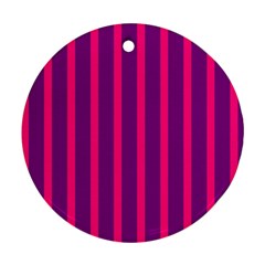 Deep Pink And Black Vertical Lines Round Ornament (Two Sides)