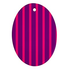 Deep Pink And Black Vertical Lines Oval Ornament (Two Sides)