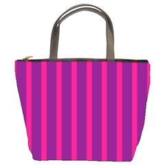 Deep Pink And Black Vertical Lines Bucket Bags