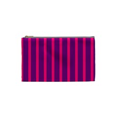 Deep Pink And Black Vertical Lines Cosmetic Bag (Small) 