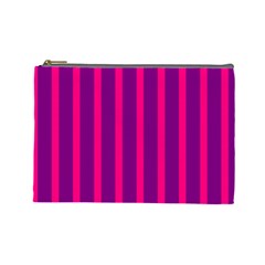 Deep Pink And Black Vertical Lines Cosmetic Bag (Large) 