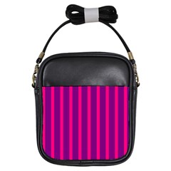 Deep Pink And Black Vertical Lines Girls Sling Bags