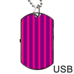 Deep Pink And Black Vertical Lines Dog Tag USB Flash (One Side)