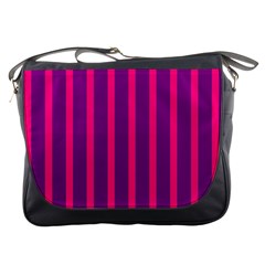 Deep Pink And Black Vertical Lines Messenger Bags