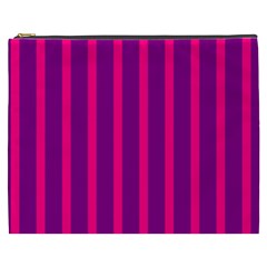 Deep Pink And Black Vertical Lines Cosmetic Bag (XXXL) 