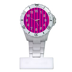 Deep Pink And Black Vertical Lines Plastic Nurses Watch