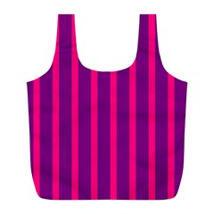 Deep Pink And Black Vertical Lines Full Print Recycle Bags (l)  by Amaryn4rt