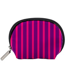 Deep Pink And Black Vertical Lines Accessory Pouches (Small) 