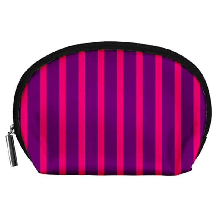 Deep Pink And Black Vertical Lines Accessory Pouches (Large) 