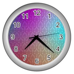 Blue And Pink Colors On A Pattern Wall Clocks (silver)  by Amaryn4rt