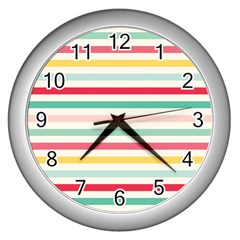 Papel De Envolver Hooray Circus Stripe Red Pink Dot Wall Clocks (silver)  by Amaryn4rt