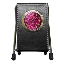 Pink Glitter Pen Holder Desk Clocks by Amaryn4rt