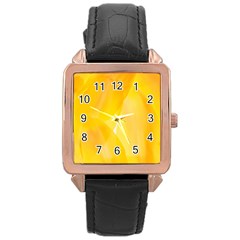 Yellow Pattern Painting Rose Gold Leather Watch 