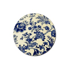 Vintage Blue Drawings On Fabric Rubber Round Coaster (4 Pack) 