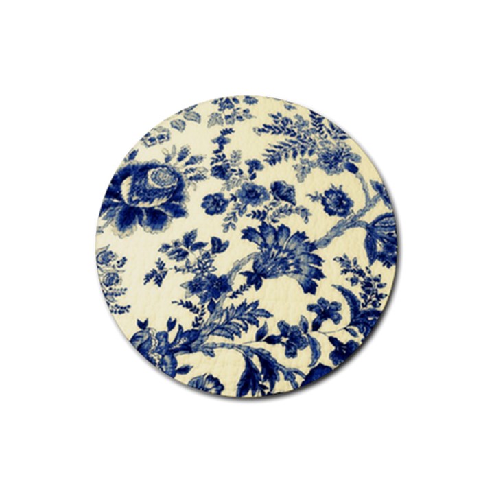 Vintage Blue Drawings On Fabric Rubber Round Coaster (4 pack) 