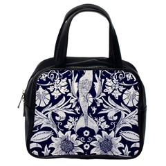White Dark Blue Flowers Classic Handbags (one Side) by Brittlevirginclothing