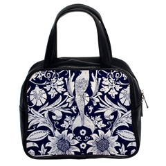 White Dark Blue Flowers Classic Handbags (2 Sides) by Brittlevirginclothing