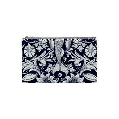 White Dark Blue Flowers Cosmetic Bag (small)  by Brittlevirginclothing