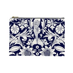 White Dark Blue Flowers Cosmetic Bag (large)  by Brittlevirginclothing