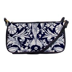 White Dark Blue Flowers Shoulder Clutch Bags by Brittlevirginclothing