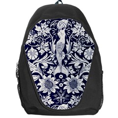 White Dark blue flowers Backpack Bag