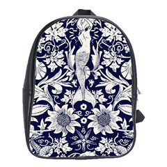 White Dark Blue Flowers School Bags (xl)  by Brittlevirginclothing