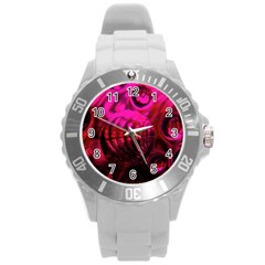 Abstract Bubble Background Round Plastic Sport Watch (l) by Amaryn4rt