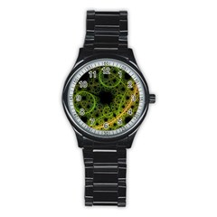 Abstract Circles Yellow Black Stainless Steel Round Watch by Amaryn4rt