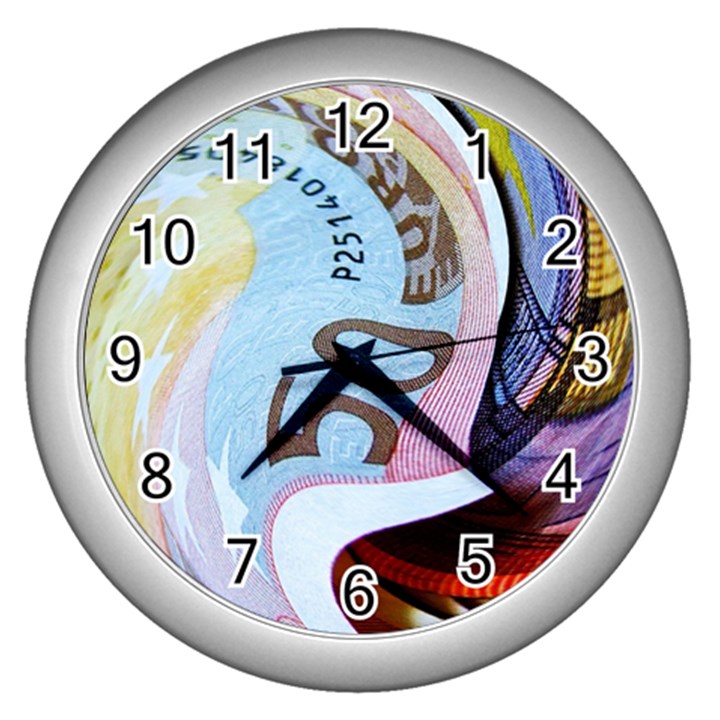 Abstract Currency Background Wall Clocks (Silver) 