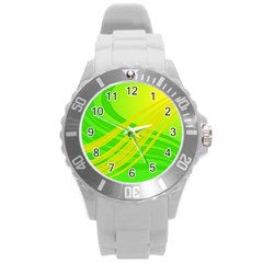 Abstract Green Yellow Background Round Plastic Sport Watch (l) by Amaryn4rt